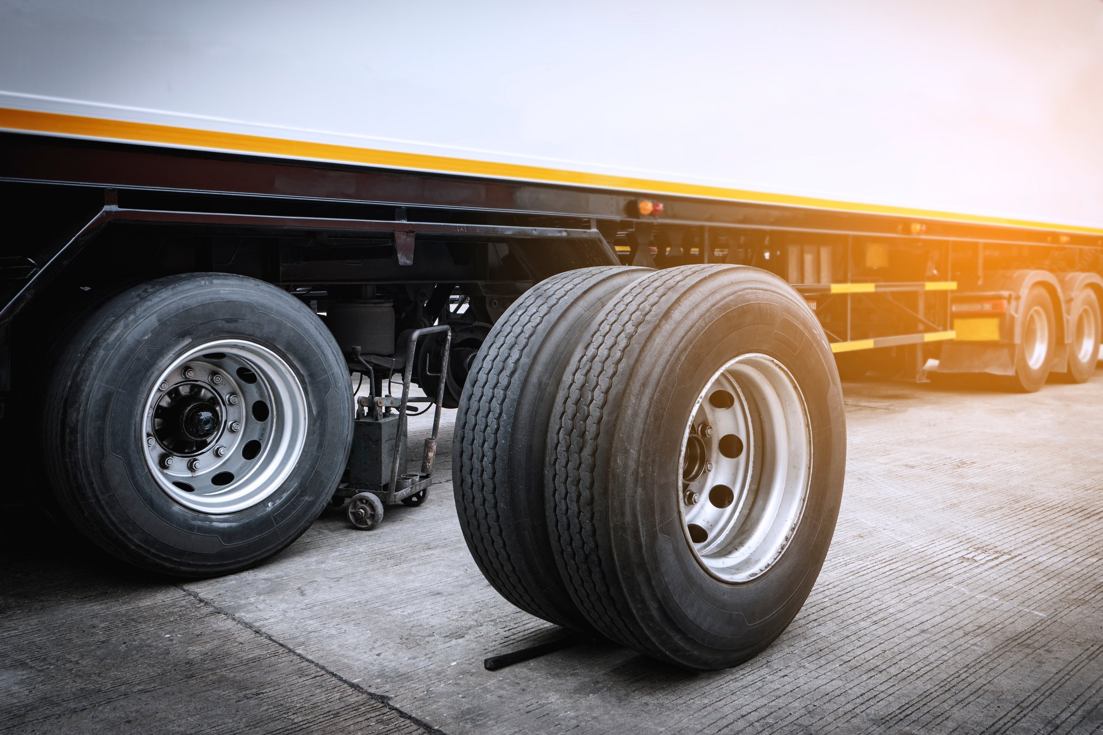 truck spare wheels tire waiting for to change, truck repairing and maintenance.